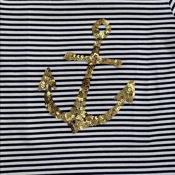 Crewcuts White Navy Striped Anchor Top 10 EUC Gold Sequins - Picture 2 of 8